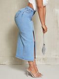 Front Slit Slim Fit Denim Skirt