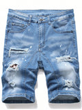 Men's Plus Size Distressed Denim Shorts Jorts Plain Light Blue Vacation Basic
