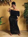 Plus Size Women's Fringe Knitted Sweater 2pcs Set