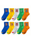 5pairs Spring/Summer Children's Socks For Boys, Basketball Style, Bright Colors, Cartoon, Breathable