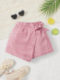 Young Girl's Casual Striped Skort With Bowknot