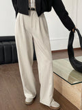 Women's Solid Color Straight Leg Suit Pants With Pockets