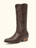 Women's Embroidered Cowboy Boots Pull On Western Boots Mid Calf Boots Chunky Heel Cowgirl Boots