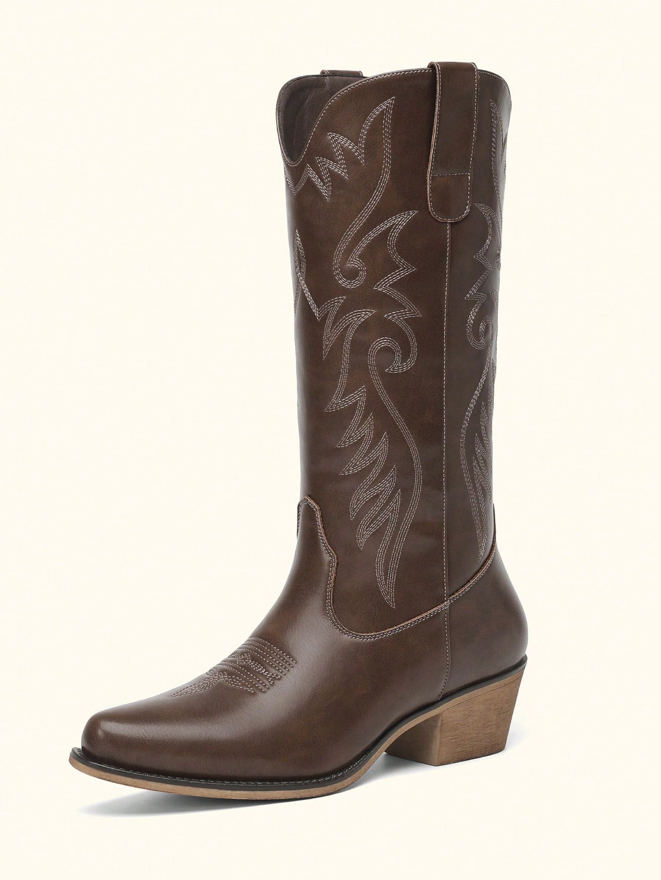 Women's Embroidered Cowboy Boots Pull On Western Boots Mid Calf Boots Chunky Heel Cowgirl Boots