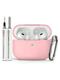Pink 1pc Solid Color Silicone Airpods Protective Cover With Climbing Buckle Strap And Cleaning Pen