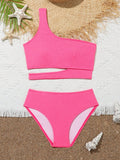 Tween Girl One Shoulder Ribbed Tankini