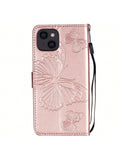 Butterfly Gray Flip Phone Case Compatible With Iphone 15/14/13/12/11promax/Plus, Mini/Se/X/Xr/Xs/8, Made Of Faux Leather, Shockproof Protective Cover, Also Compatible With Samsung A71/A51/A31/A21 Flip, A7150 Embossed, A315 Protective Case, A715 Two Butter