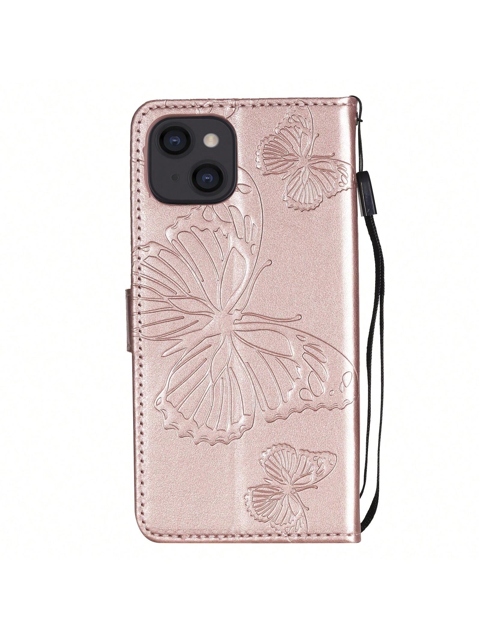 Butterfly Gray Flip Phone Case Compatible With Iphone 15/14/13/12/11promax/Plus, Mini/Se/X/Xr/Xs/8, Made Of Faux Leather, Shockproof Protective Cover, Also Compatible With Samsung A71/A51/A31/A21 Flip, A7150 Embossed, A315 Protective Case, A715 Two Butter