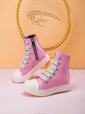 Toddler Kids Boys And Girls Lace-Up Front High Top Skate Shoes Pu Leather Sport Shoes With Side Zipper And Comfortable Soft Sole