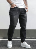 Men's Plus Size Cat Whiskers Design Slim Fit Jeans Long Ripped Frayed Jean Cargo Plain Black Work Casual
