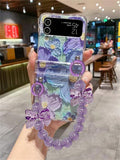Flower Print Clear Phone Case With Lanyard