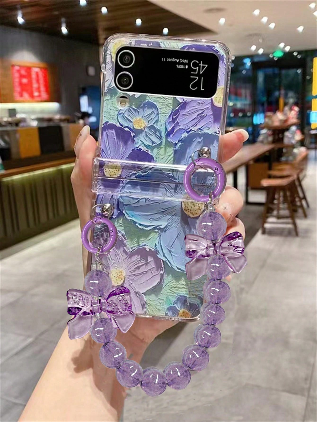 Flower Print Clear Phone Case With Lanyard