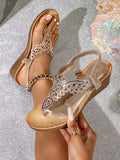 New Arrival Bohemian Style Rhinestone Decorated Platform Wedge Sandals For Women, Korean Version