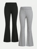 Urban Casual Style Knitted Comfortable Skintight Bell-Bottoms Pants Two-Piece Set For Tween Girls