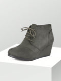 Women's Casual Fashion Lace Up Low Wedge Heel Booties Shoe