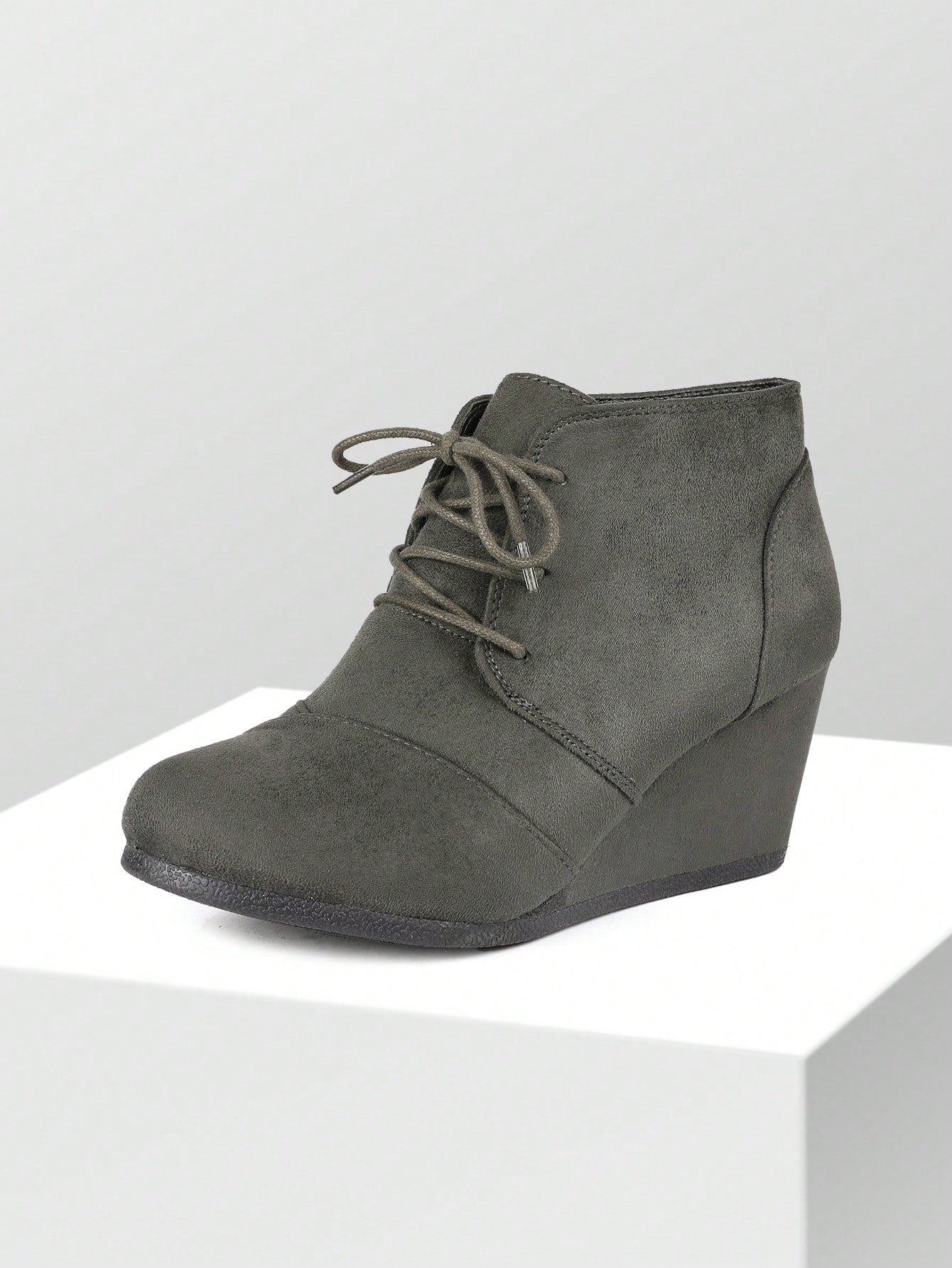 Women's Casual Fashion Lace Up Low Wedge Heel Booties Shoe