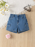 New Arrivals Stylish Casual Cargo Style Denim Shorts For Tween Girls With Washed Treatment