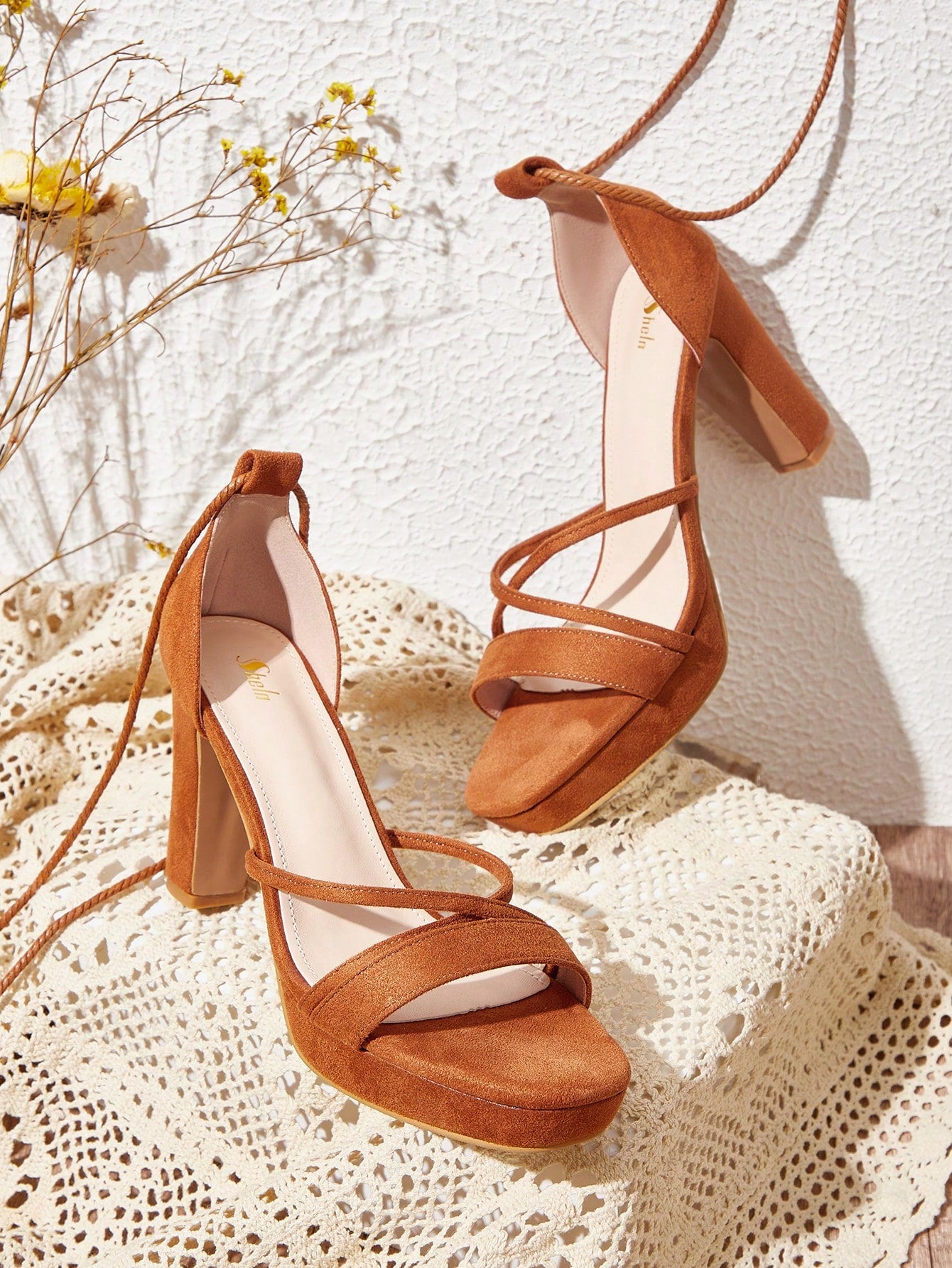 Women'S Waterproof Platform High Heel Sandals Brown Suede High Heel Sandals Women'S Chunky High Heels
