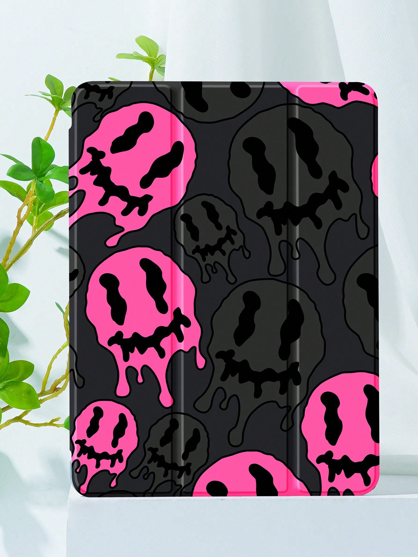 Personality Pink Silicone Protective Case For Tablet With Smiling Emoji Print, Pen Holder, Compatible With Samsung/Huawei/Xiaomi/Ipad, Support Auto Wake/Sleep Function, Anti-Shock & Drop-Proof