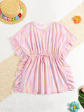 Young Girl's Tie-Dye Ruffle Edge Round Neck Cover-Up