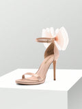 Women High Heeled Sandals Bow Decor Ankle Strap Open Toe Sandals For Party Graduation Prom Wedding