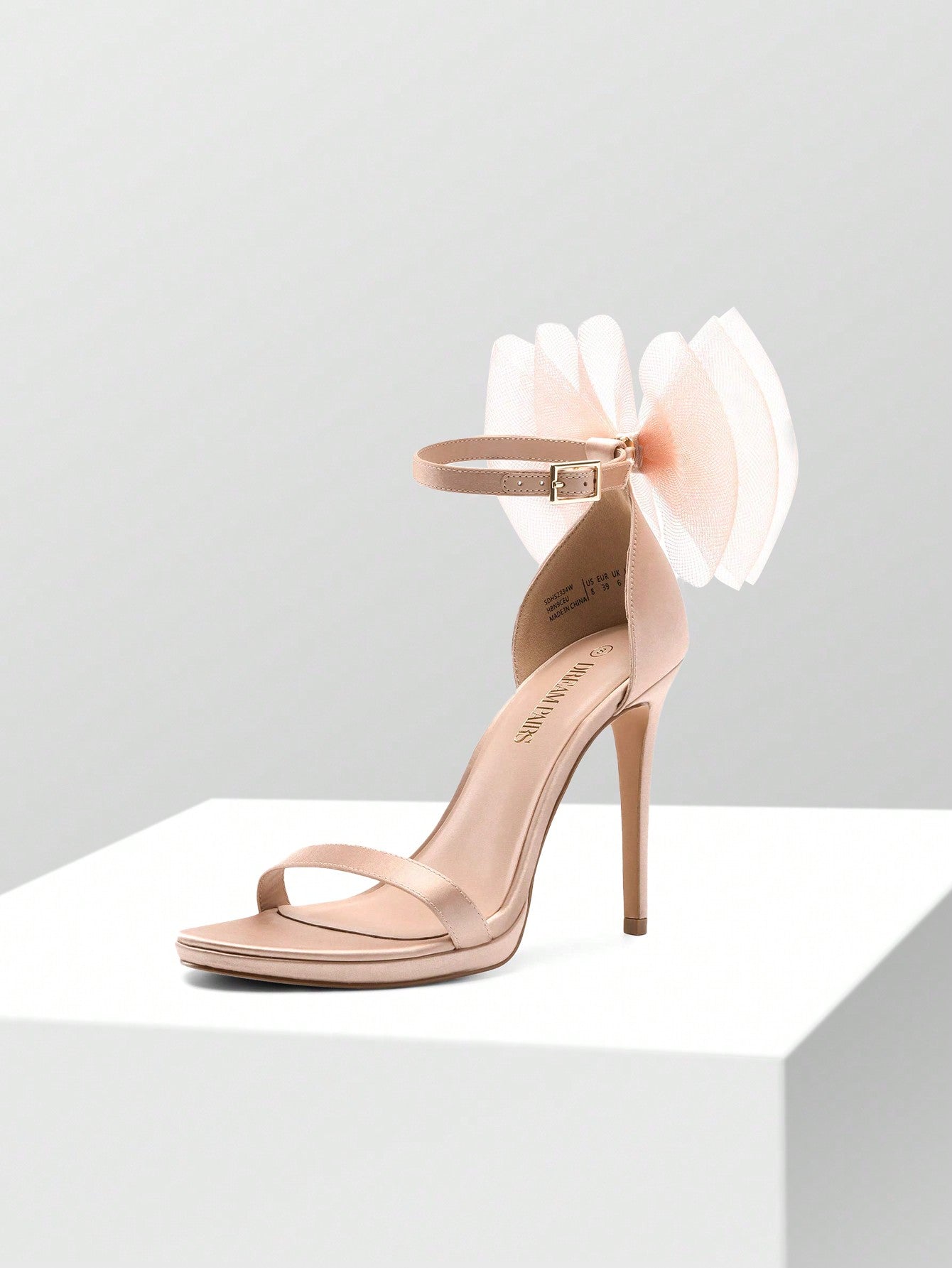 Women High Heeled Sandals Bow Decor Ankle Strap Open Toe Sandals For Party Graduation Prom Wedding