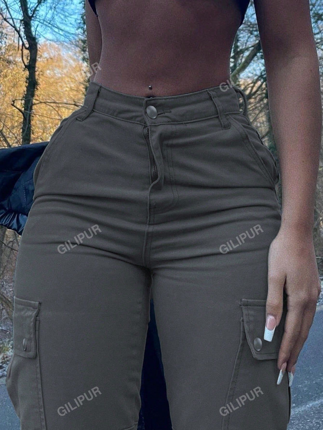 Women's Solid Color Cropped Pants With Pockets