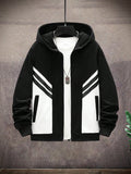 1pc Tween Boys' Casual Color Block Zipper Front Hooded Jacket