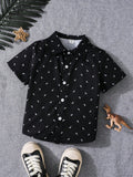 1pc Young Boy's Casual Gentleman Printed Short Sleeve Shirt Jacket For Everyday Wear, Suitable For Summer And School Scenes