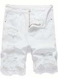 Men's Summer Casual Solid Color Distressed Raw Hem Denim Shorts