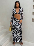 Women's Floral Deep V Crop Top And Skirt Set