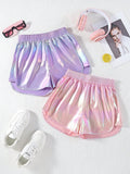 Tween Girls' 2pcs Coated Colorful Shorts With Elastic Waistband For Summer