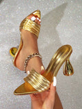 Brand Women's Gold Pyramid Decor Mules High Heels Sandals, Gorgeous Party High Heel Sandals