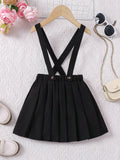 1pc Young Girl's Elegant Solid Color Pleated Suspender Skirt
