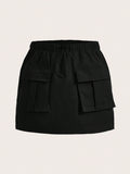 Tween Girls' Loose Fit Vintage High Waist Cargo Skirt With Large Pockets