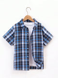 Young Boy Casual Holiday Plaid Short Sleeve Shirt