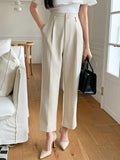 Solid Color Pleated Cropped Suit Pants