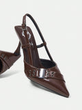 Women's Brown Oil Leather Pu Pointed Toe Hollow Out High Heels