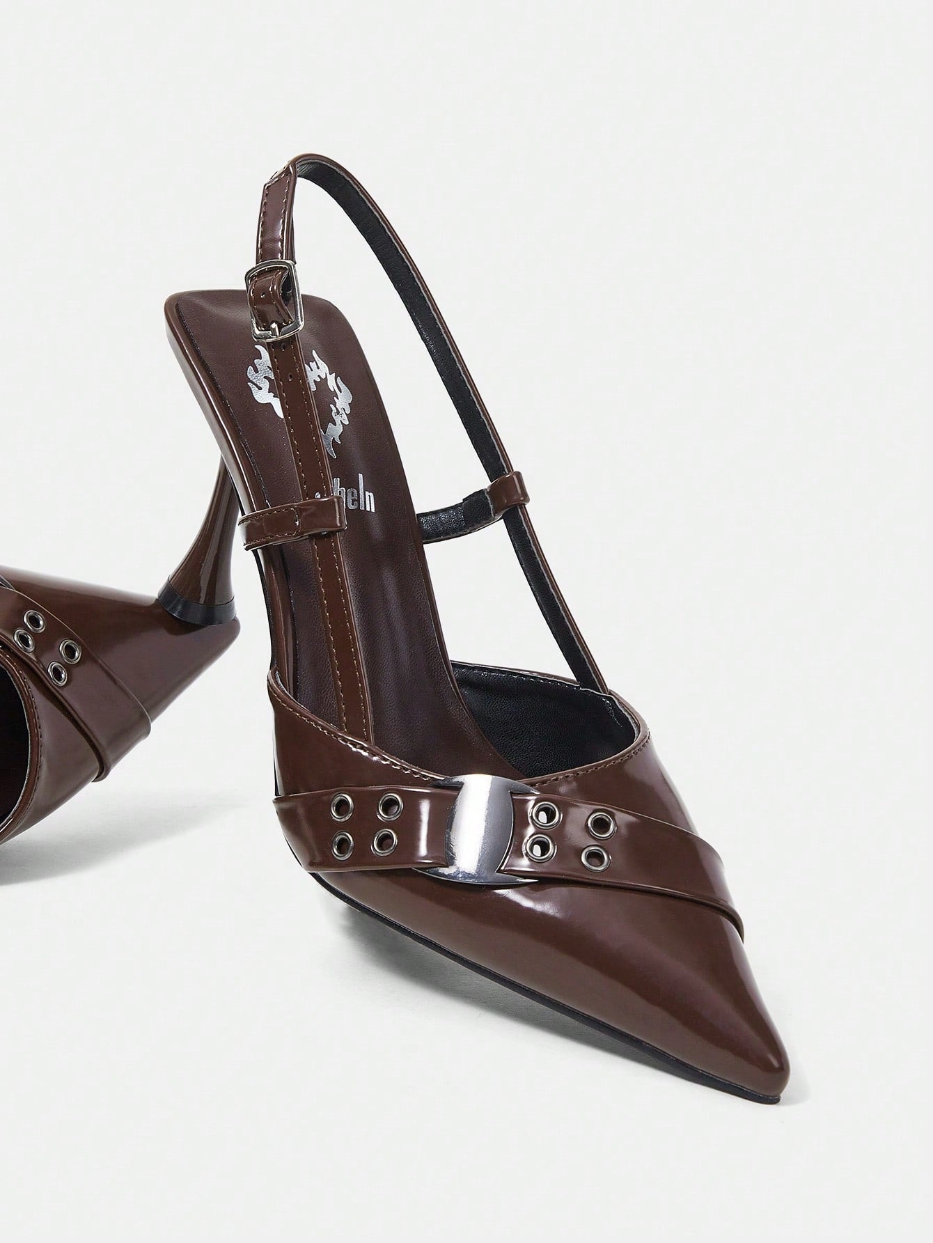 Women's Brown Oil Leather Pu Pointed Toe Hollow Out High Heels