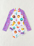 Tween Girl Color Block Donut Print Swimsuit Set