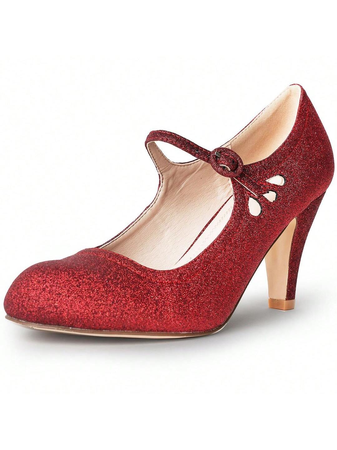J. Adams Pixie- Mary Jane Pumps - Round Toe Retro Stiletto Low Kitten Heels For Women With Ankle Strap And Comfortable Memory Foam Insole Vintage Fashionable Everyday Thick High Heel Shoes In Faux PU Leather Perfect Latest 1950s Party Holiday, Wedding, Sp