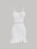 Ladies' Hollow Out Embroidery Solid Color 2pcs Outfit