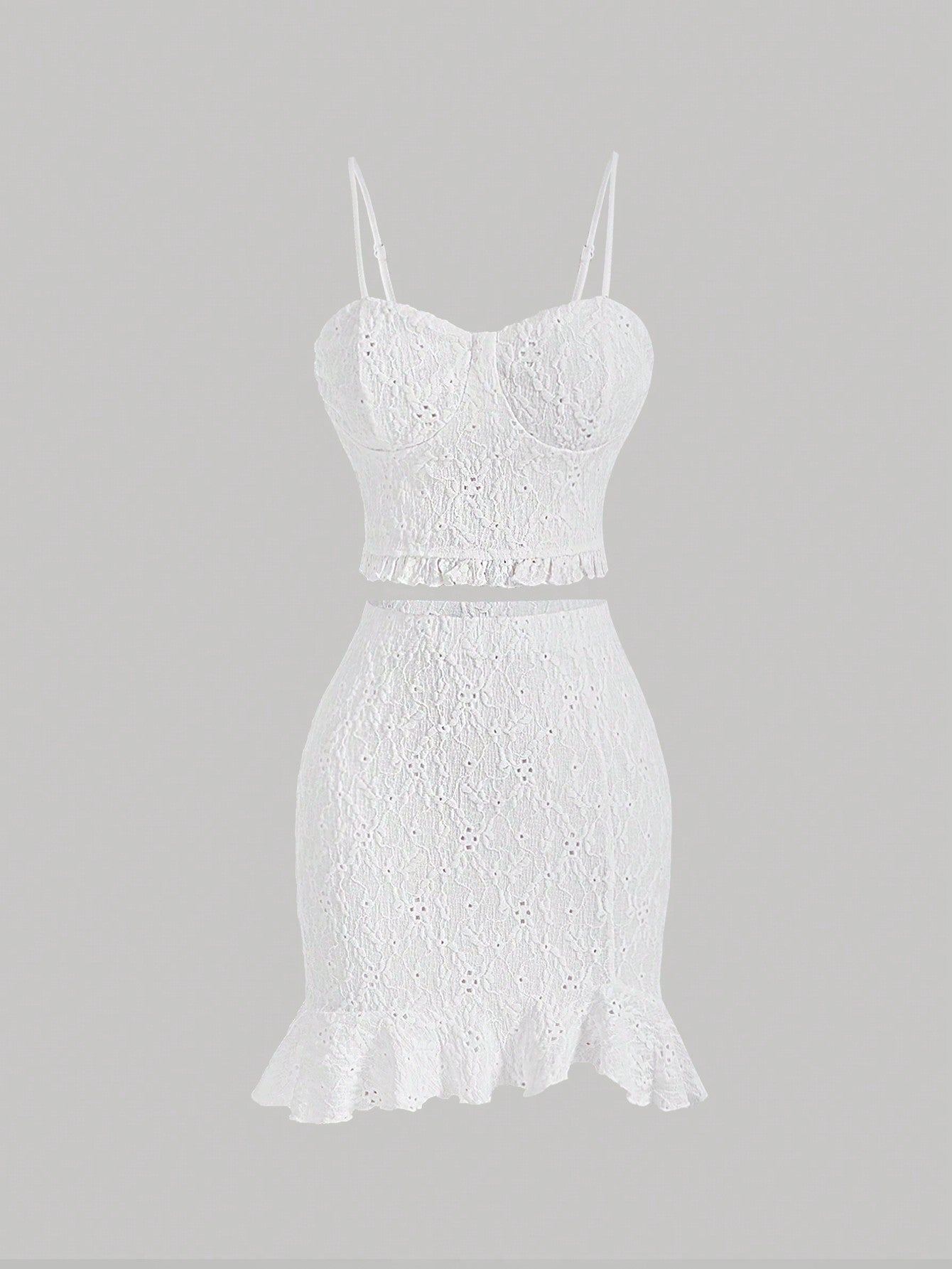 Ladies' Hollow Out Embroidery Solid Color 2pcs Outfit