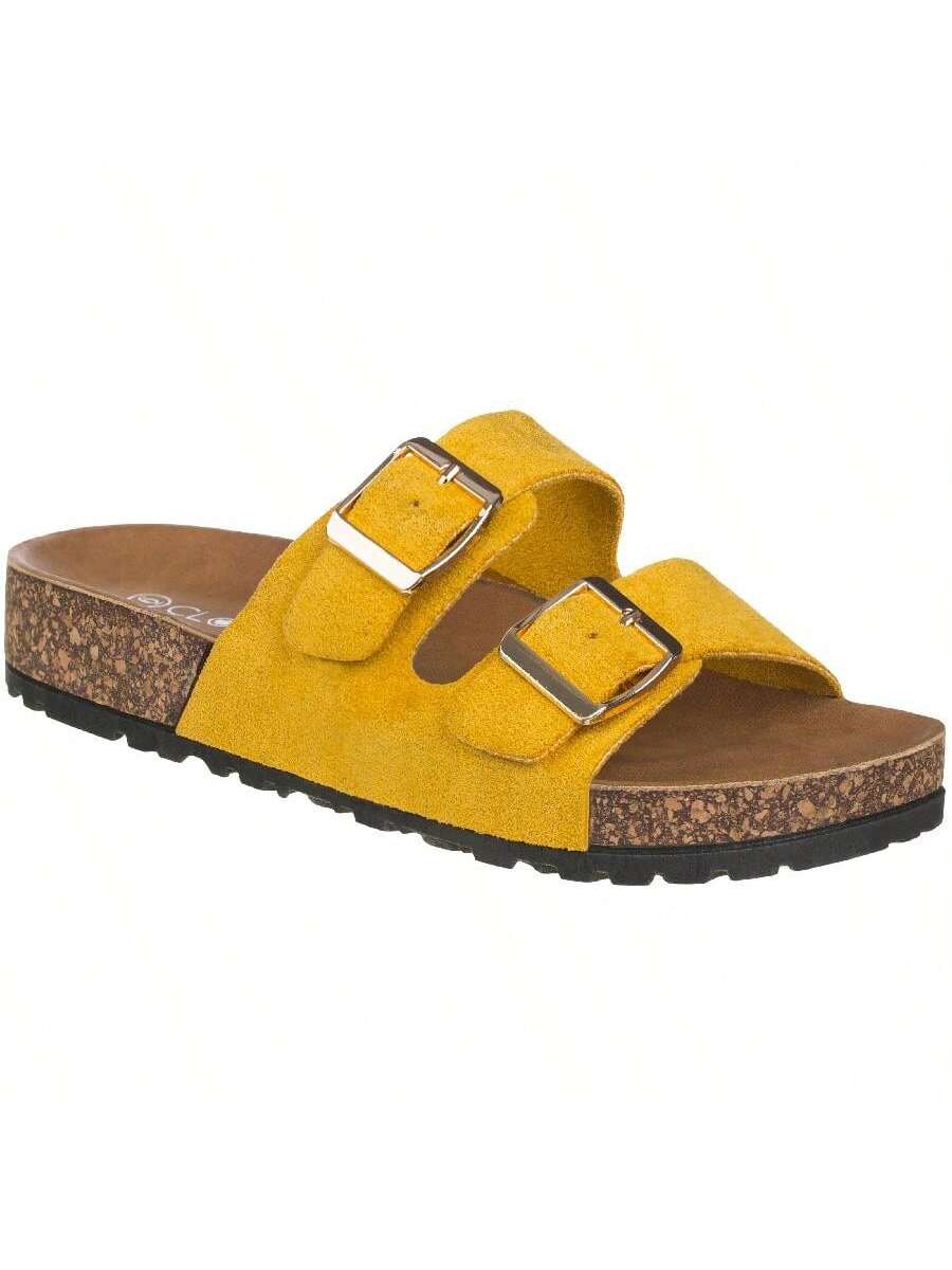 Women's Cork Footbed Sandals With Adjustable Buckles Slip On Platform Slides Sandals