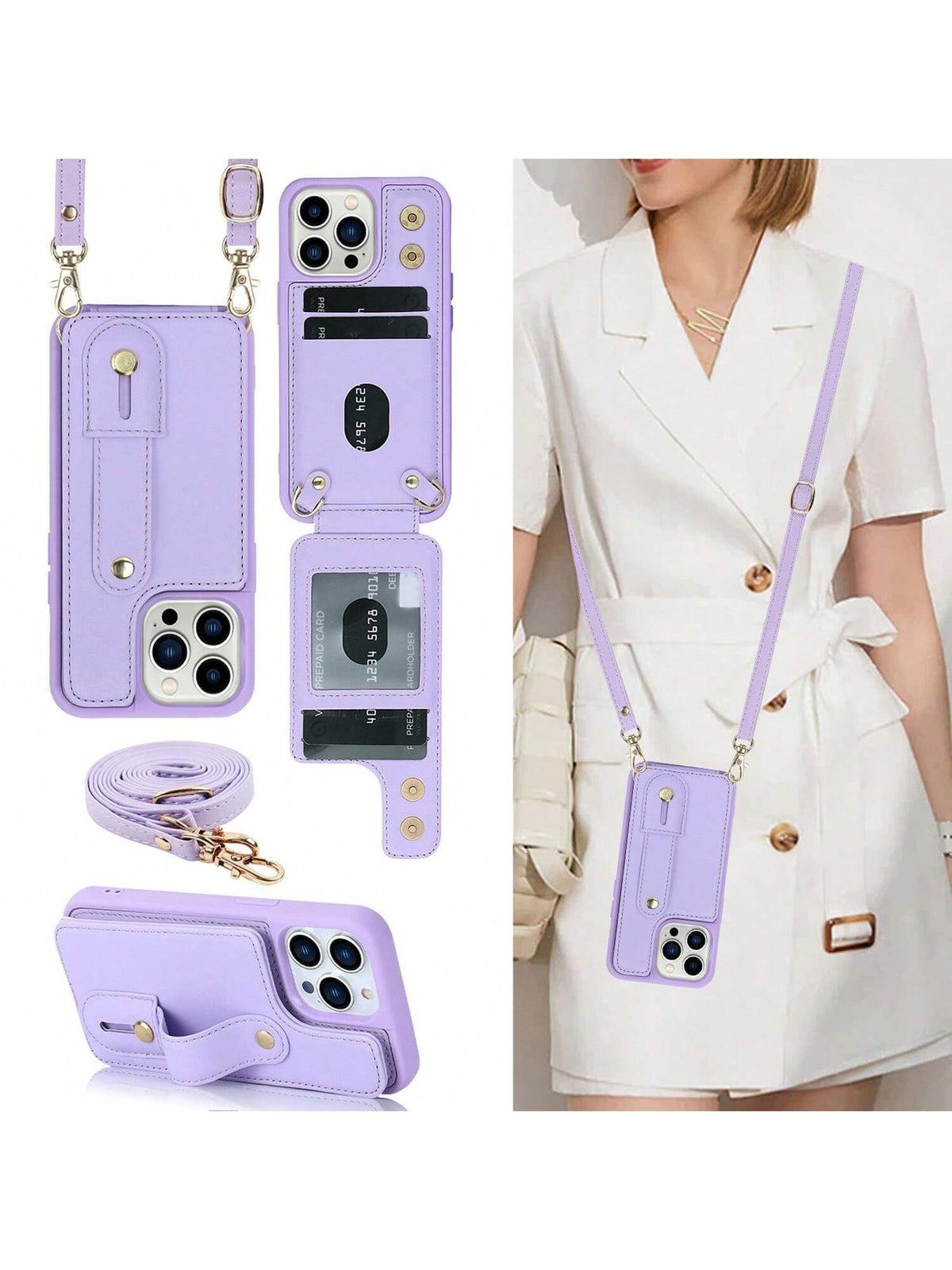 Fashionable Solid Color Faux Leather Crossbody Phone Wallet Case, With Wrist Strap, Stand, Long Neck Strap, For IPhone 15 14 13 12 11 Pro Max, 14 Plus, 15 Plus, XR, XS Max, SE, 6, 7, 8 Plus, S23 Ultra, S22 Ultra, S23 Plus, S22 Plus, A13, A14, A53, A54, A5