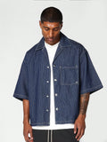 Boxy Fit Striped Denim Shirt College Ready