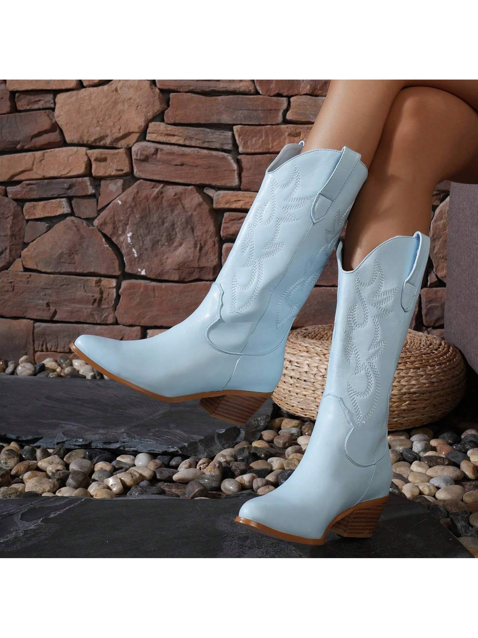 Women's Western Embroidery Cowboy Mid Calf Boots