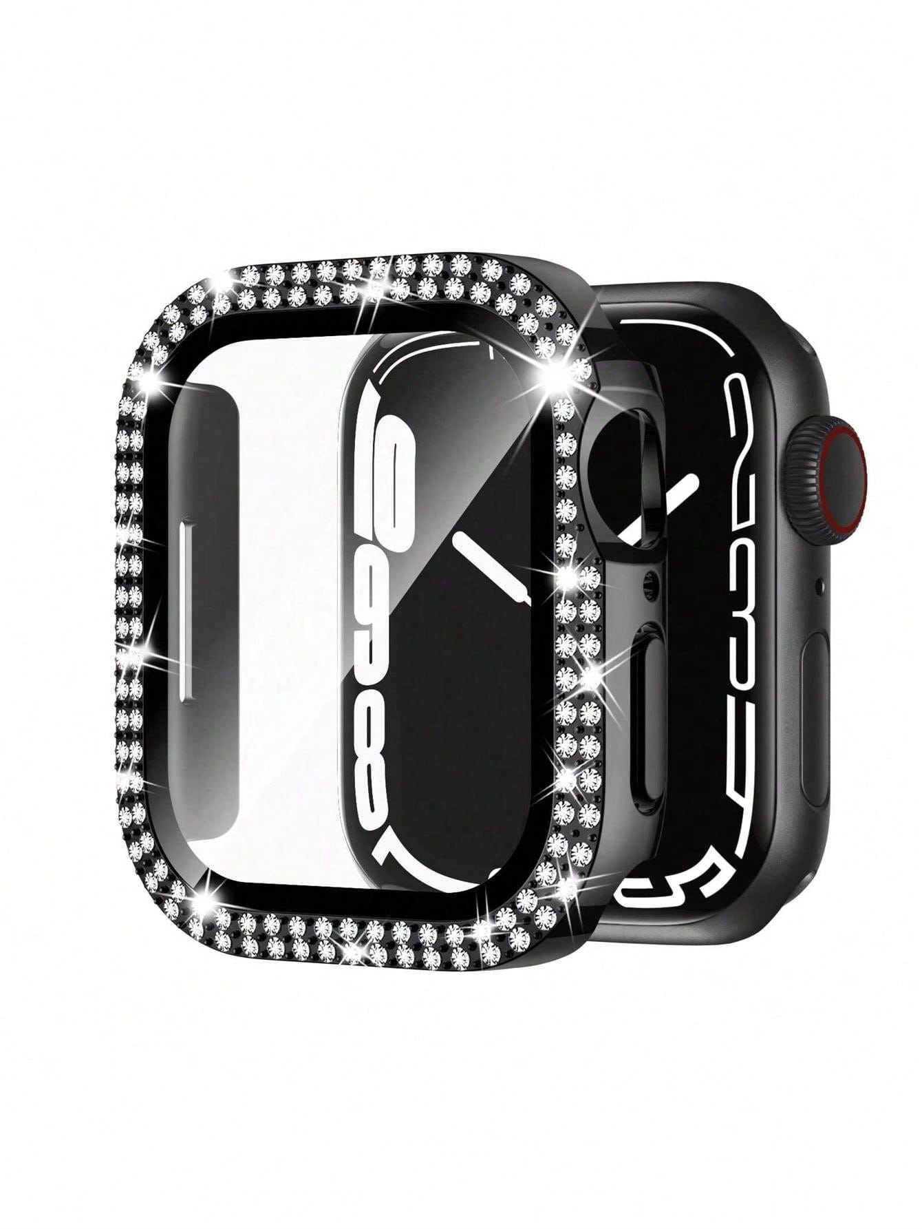Compatible With Apple Watch Case Series 9/87/6/5/4/3/2/1/SE 38 40 41 42 44 45 Mm With Tempered Glass Screen Protector, Double Bling Case Crystal Rhinestones Rhinestone Bumper Overall Hard PC Ultra-Thin Protective Cover For