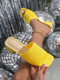 Women's Mules Yellow Chunky/Mid Heel Peep Toe Slip-On Knitted Knit High Heel Summer Breathable Sandals