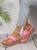 Ladies' Pink Wedge Heel & Thick Sole Fashionable Sandals